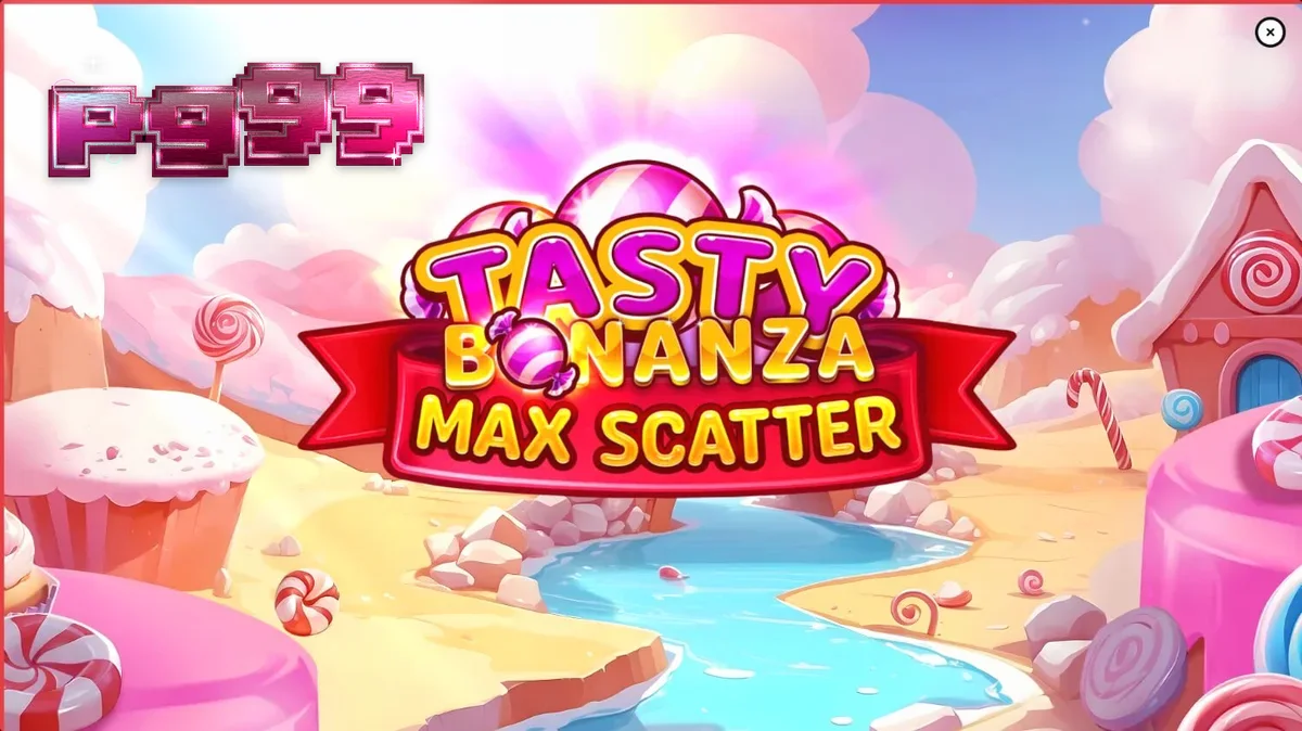 Giao diện trò chơi Tasty Bonanza Max Scatter với các biểu tượng kẹo đầy màu sắc